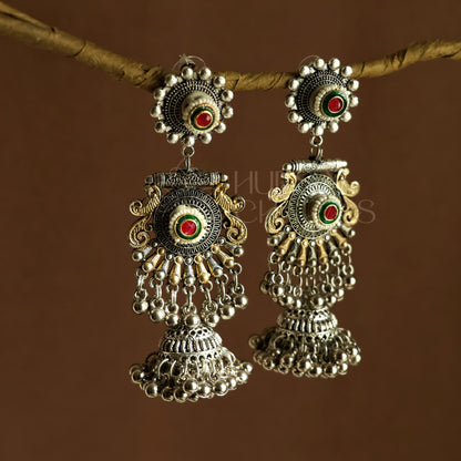 OXIDIZED DUAL RANGMOHINI JHUMKA EARRINGS