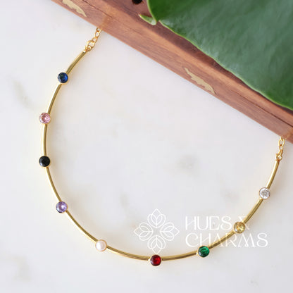 GOLDEN GLOSSY MULTICOLOUR NECKPIECE