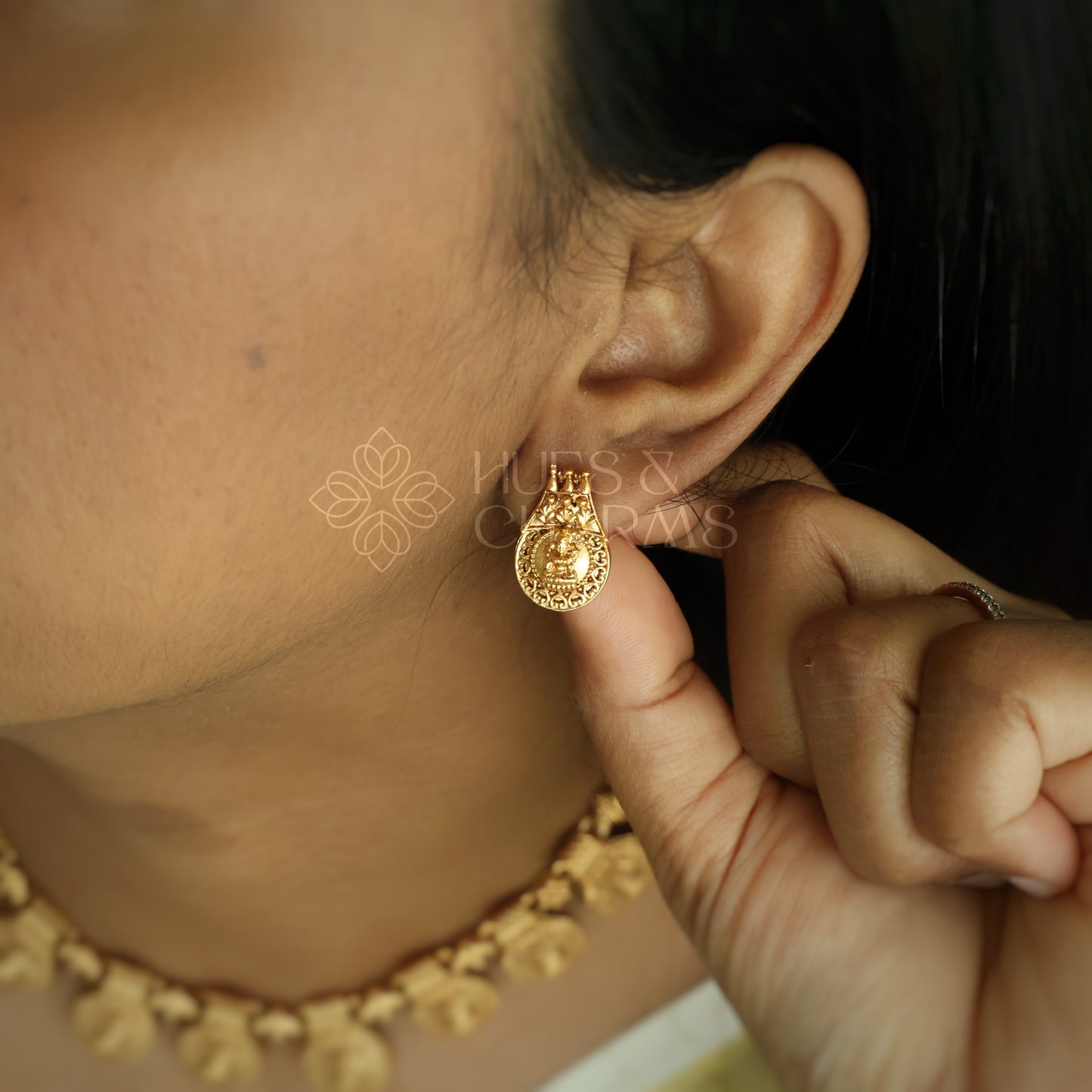 GOLDEN SOUBHAGYA LAKSHMI TEMPLE NECKLACE SET