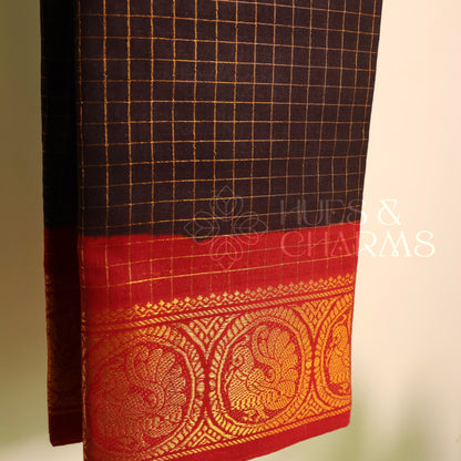 MADURAI SUNGUDI SAREE (Black and red)
