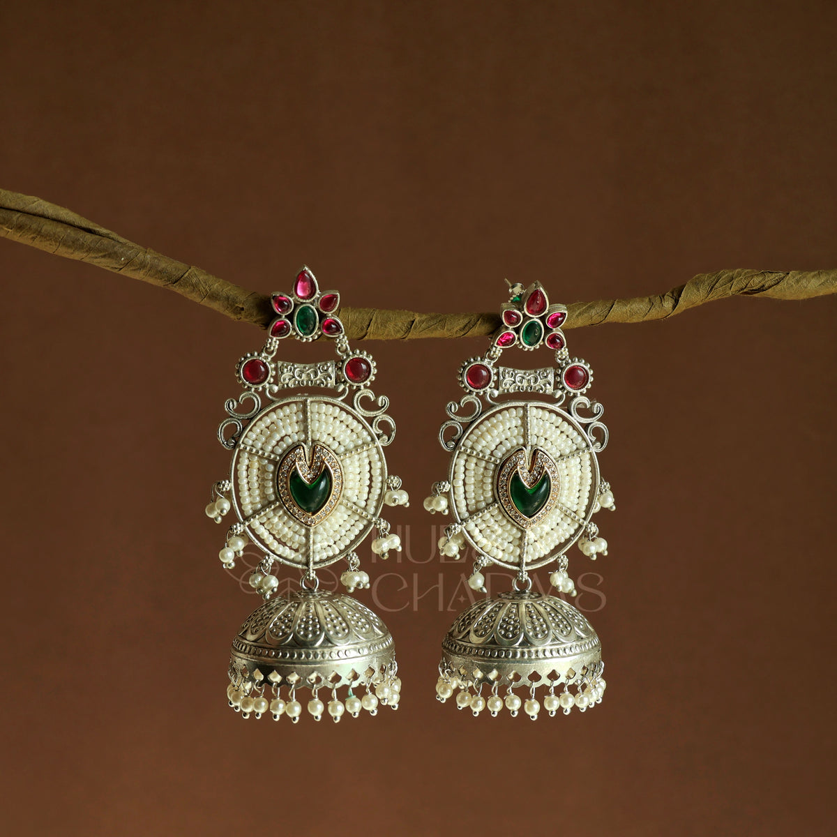 OXIDIZED AAROHI FLORAL  PEARL JHUMKA EARRINGS | PREMIUM JEWELLERY