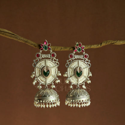 OXIDIZED AAROHI FLORAL  PEARL JHUMKA EARRINGS | PREMIUM JEWELLERY