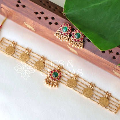 TRADITIONAL 5 LAYER LAKSHMI COIN CHOKER SET