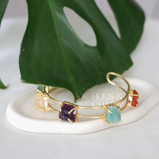 STATEMENT MULTI RAW STONE ADJUSTABLE BANGLE(COLOURS AVAILABLE)
