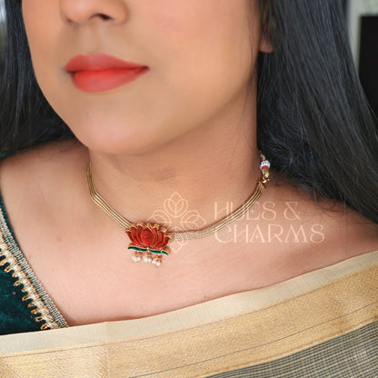 LOTUS ENAMEL GUTTAPUSALU CHOKER SET (Colours available)