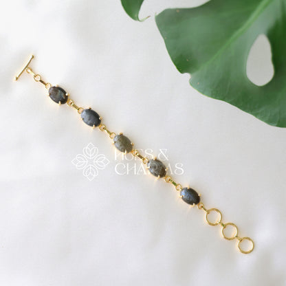 GOLDEN OVAL SHAPE STONE ADJUSTABLE BRACELET (COLOURS AVAILABLE)