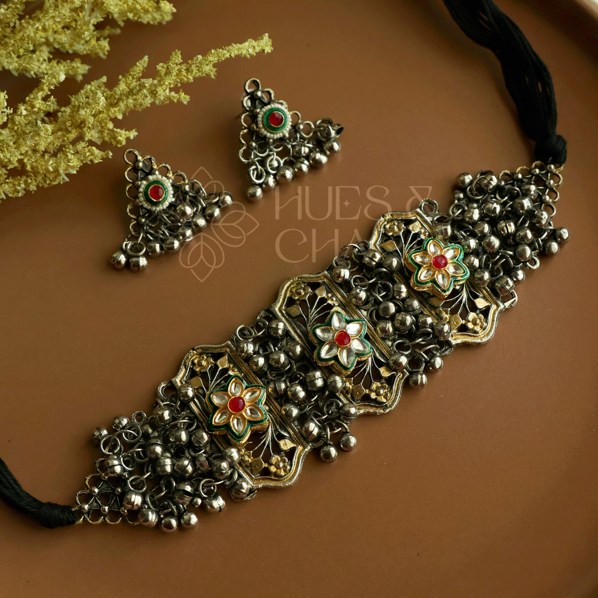 GULBAHAR DUAL TONE OXIDISED CHOKER SET