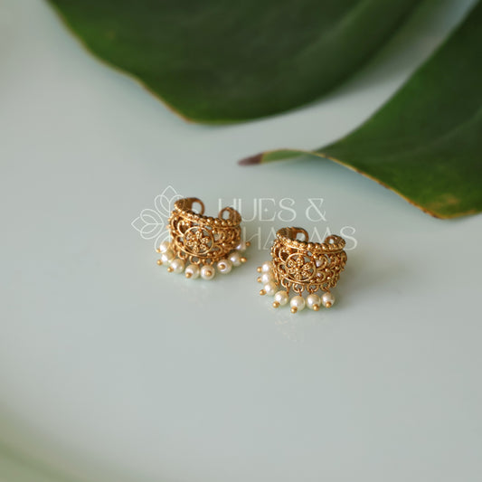 GOLDEN PUSHPA BUGADI WITH PEARLS