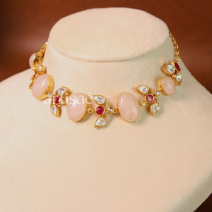 ZÉLIA NATURAL STONE CHOKER SET - ROSE QUARTZ