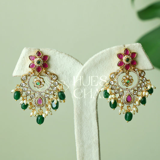 GOLDEN KAMALINI CHANDBALI KEMP EARRINGS| PREMIUM JEWELLERY (Colours available)