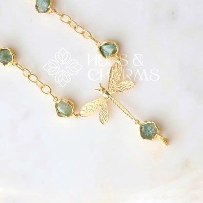 GOLDEN RAW STONE ENCHANTED DRAGONFLY NECKLACE SET (Colours available)