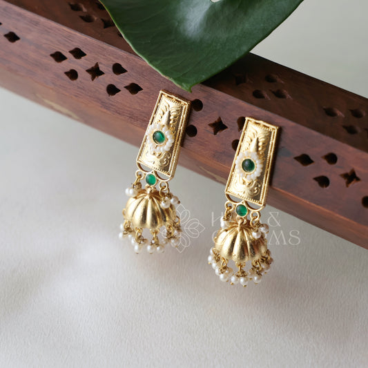 GOLDEN VARNIKA JHUMKA WITH PEARLS (COLOURS AVAILABLE)