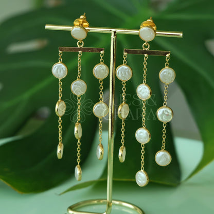 GOLDEN LUMINA 3 LAYER PEARL DROPS STATEMENT EARRINGS