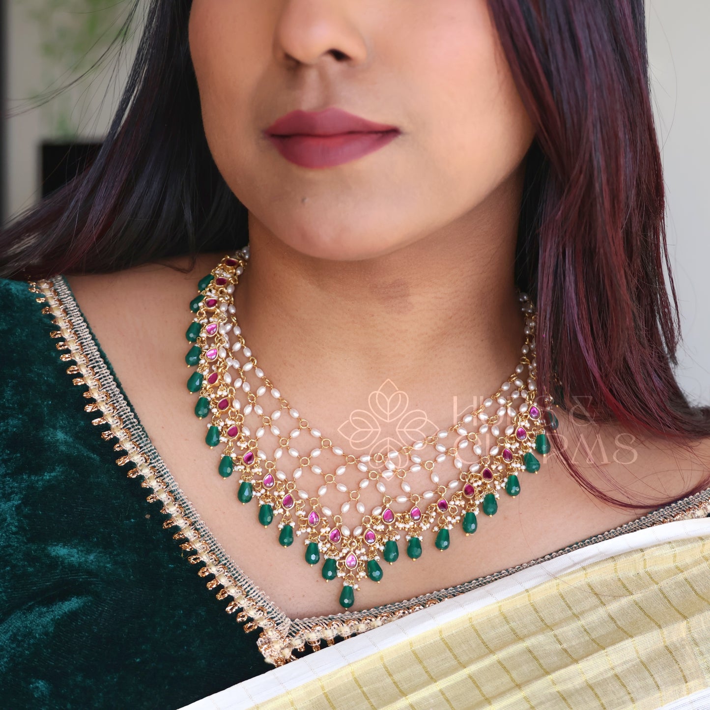 PEARL LAYERED JADAU STATEMENT NECKPIECE |PREMIUM JEWELLERY
