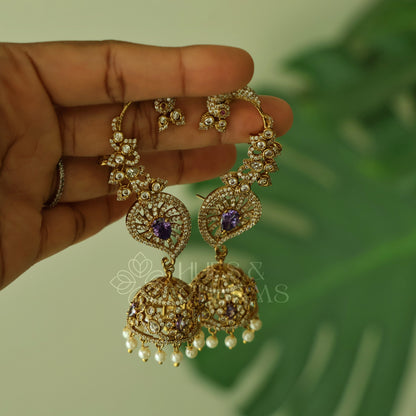 STATEMENT MAYURA AD EAR CUFF JHUMKA WITH PEARLS ( Colours available)|Premium jewellery