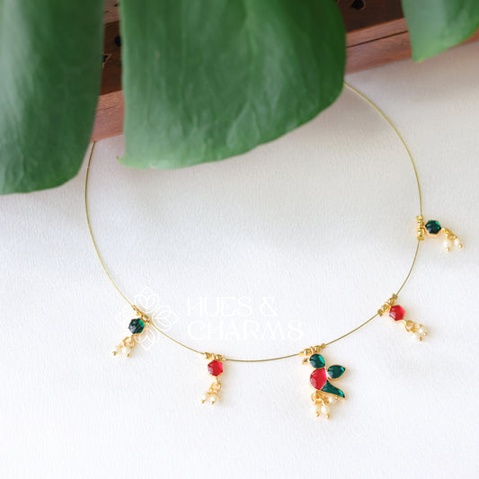 PARROT FLOATING NECKPIECE - PINK & GREEN