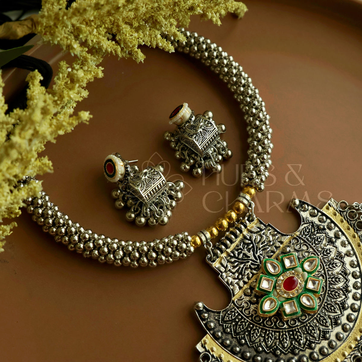 NOORANI DUAL TONE OXIDISED NECKLACE SET