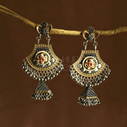 OXIDIZED DUAL TONE SURMAYI JHUMKA EARRINGS