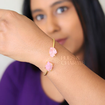 GOLDEN RAW DYED STONE BANGLE - BABY PINK