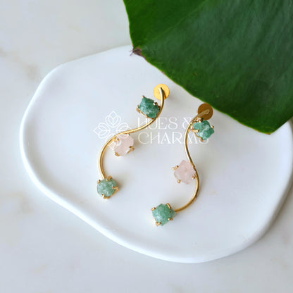 GOLDEN RAW STONE IVY ARC EARRINGS (Colours available)