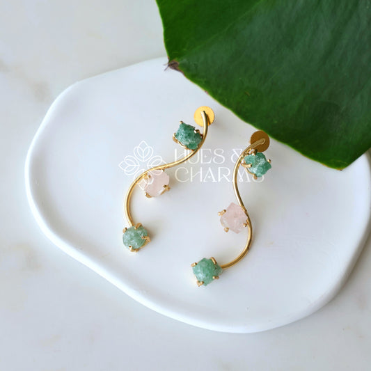 GOLDEN RAW STONE IVY ARC EARRINGS (Colours available)