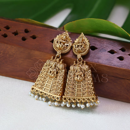 GOPURAM TEMPLE JHUMKA
 WITH PEARLS