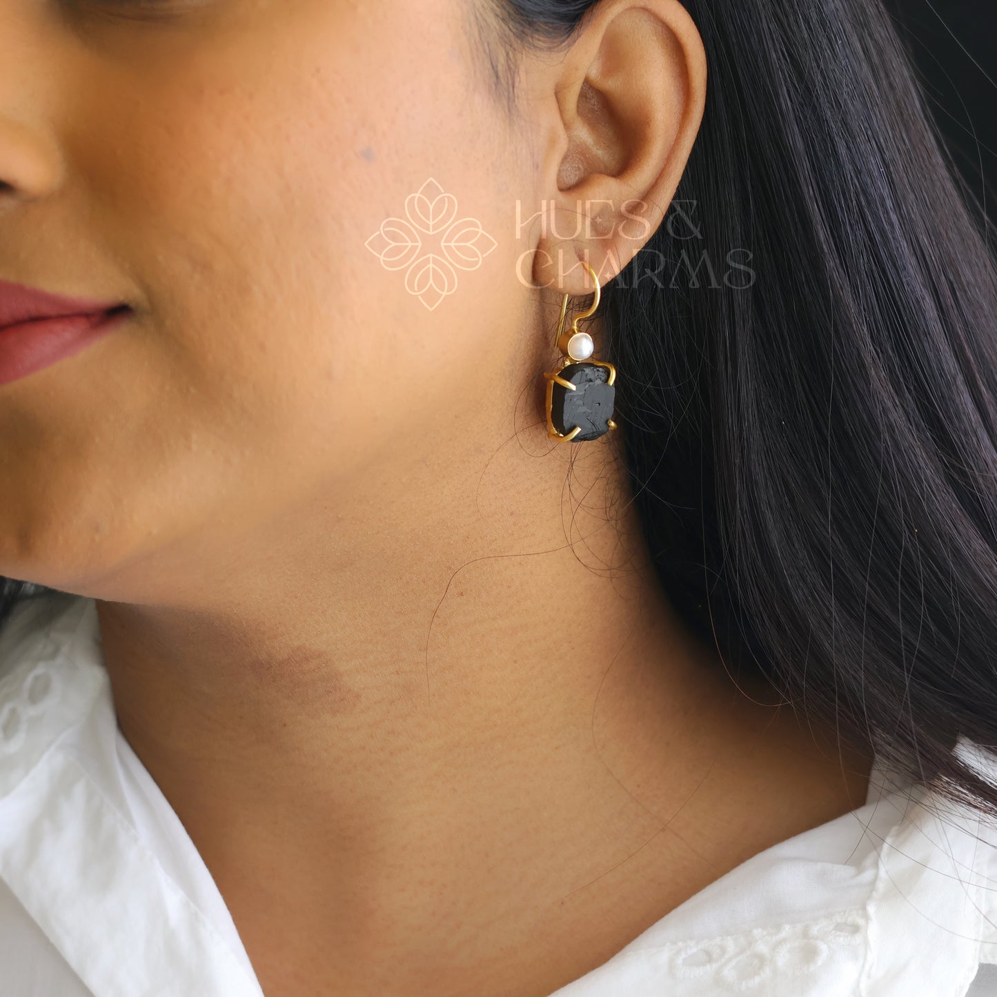 RAW STONE DROP WITH PEARL (COLOURS AVAILABLE )