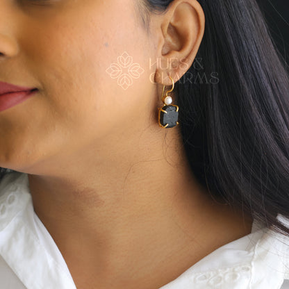 RAW STONE DROP WITH PEARL (COLOURS AVAILABLE )