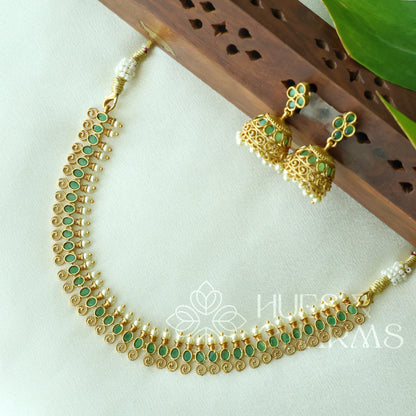 GOLDEN SIMPLE RATNA NECKLACE SET (Colours available)