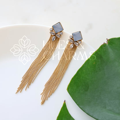 GOLDEN TASSEL GLOSSY STATEMENT EARRINGS (COLOURS AVAILABLE)