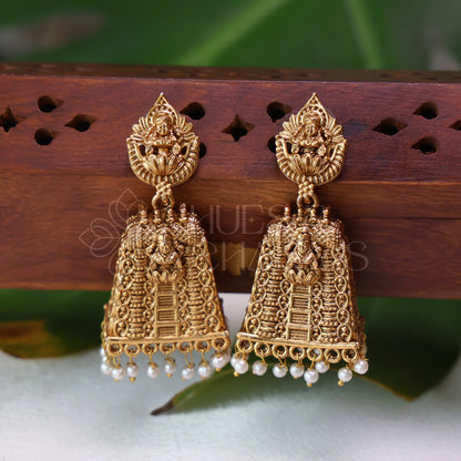 GOPURAM TEMPLE JHUMKA
 WITH PEARLS