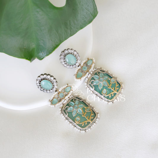DUAL TONE FLORAL STATEMENT EARRINGS WITH BEADS ( COLOURS AVAILABLE )