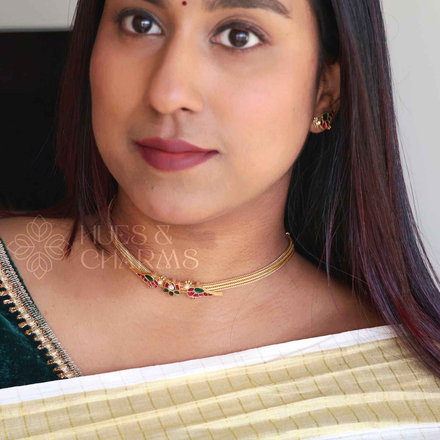 GOLDEN LOTUS & PARROT JADAU CHOKER SET | PREMIUM JEWELLERY