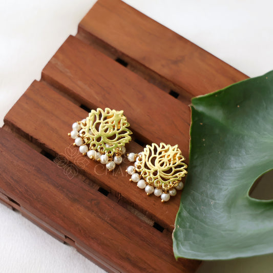 GOLDEN LOTUS BLOOM STUD EARRINGS WITH PEARLS