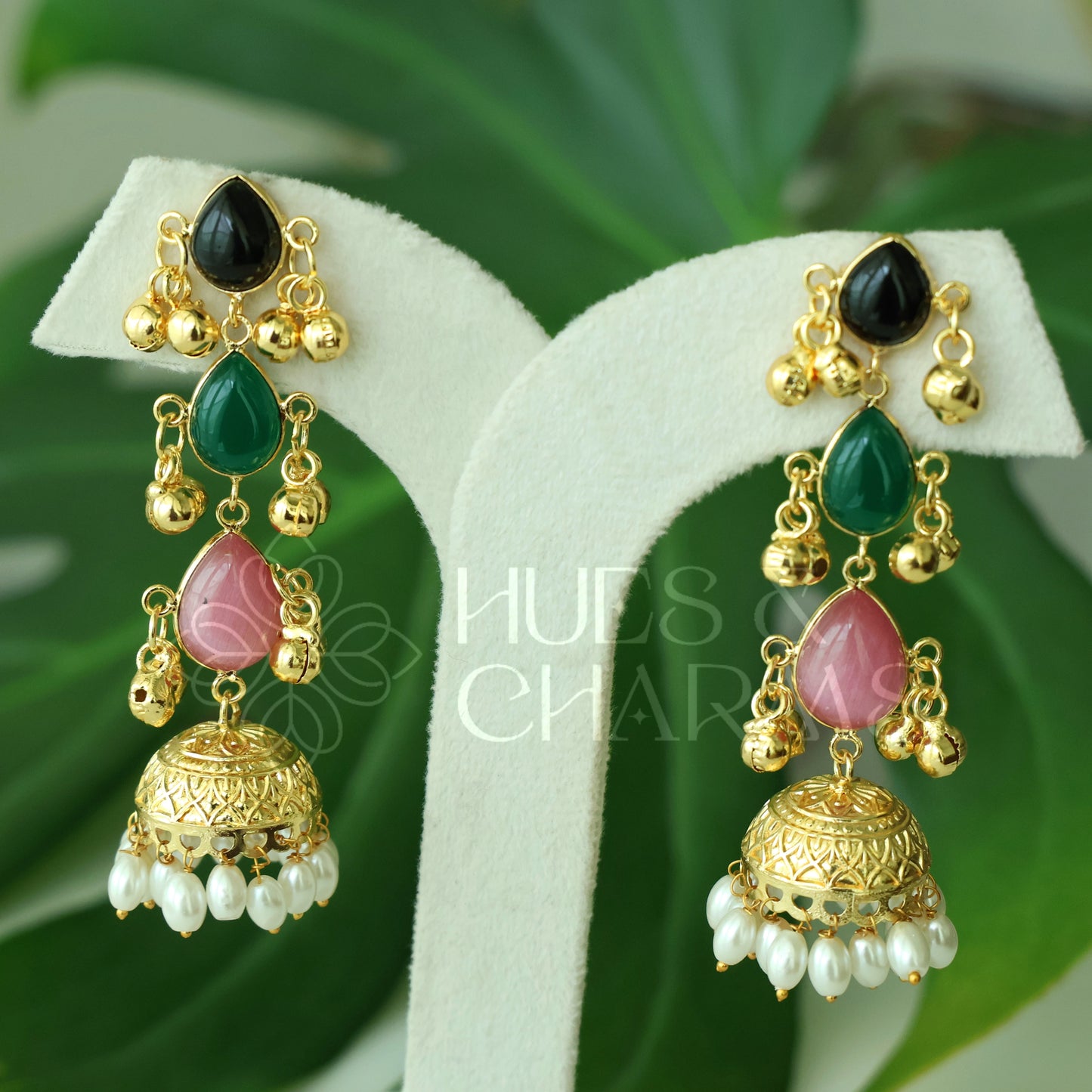 GOLDEN KANIKA PEARL GHUNGROO JHUMKA (Colours available)