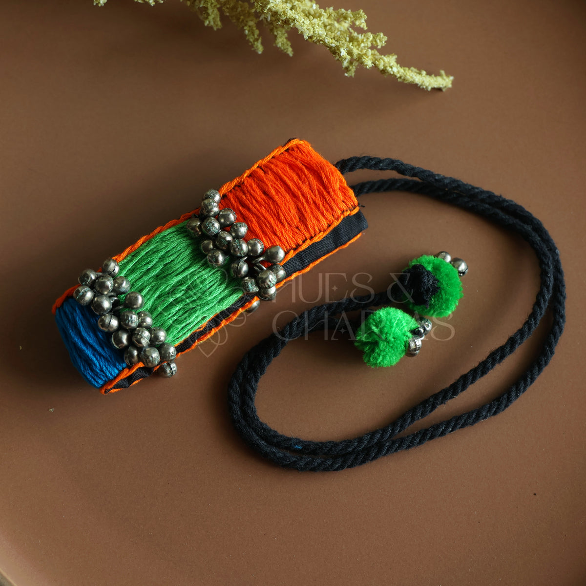 MULTICOLOURED FABRIC BOHO CHOKER SET WITH GHUNGAROO