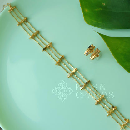 TRADITIONAL STATEMENT 3 LAYER SIMPLE ELAKKATHALI CHOKER SET | GOLD PLATED