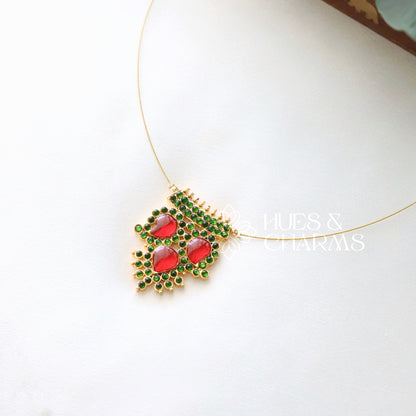 TRADITIONAL 3 MANGO FLOATING  NECKPIECE - RED