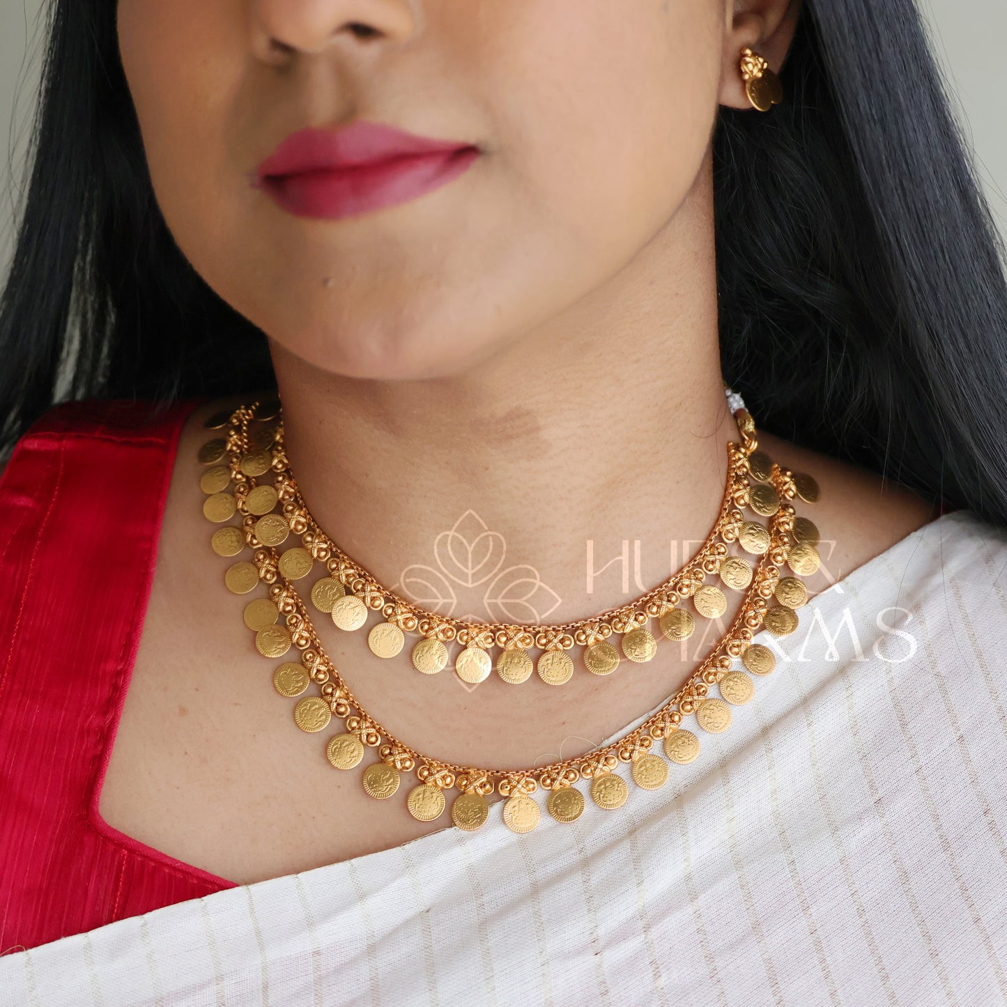 TRADITIONAL 2 LAYER GOLDEN LAKSHMI COIN NECKLACE SET