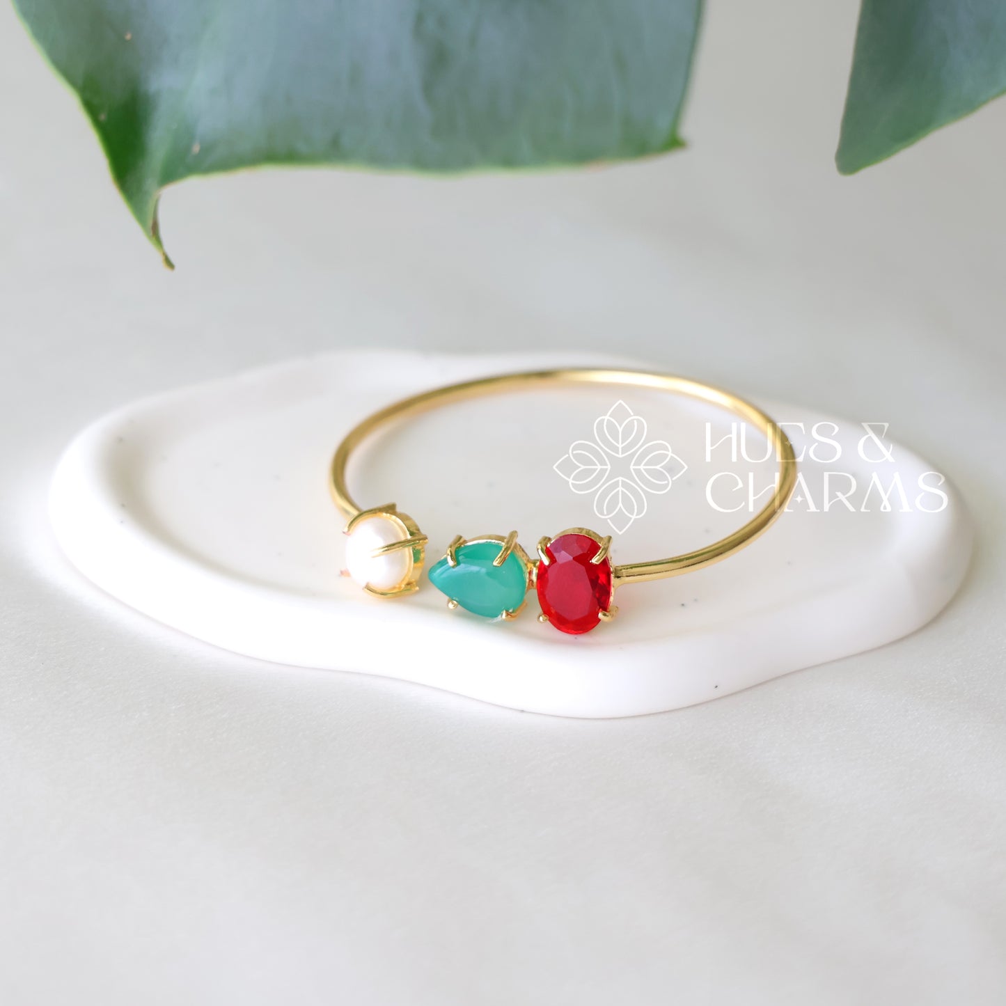 GOLDEN GLOSSY MULTI-SHAPE BANGLE WITH PEARL (COLOURS AVAILABLE)