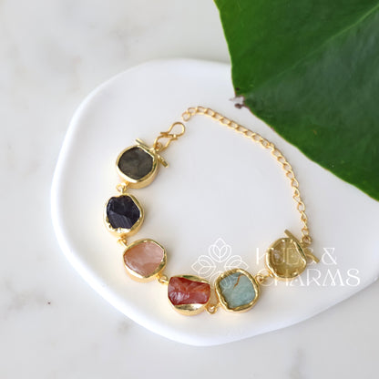 GOLDEN 6 RAW STONE ADJUSTABLE BRACELET (COLOURS AVAILABLE)