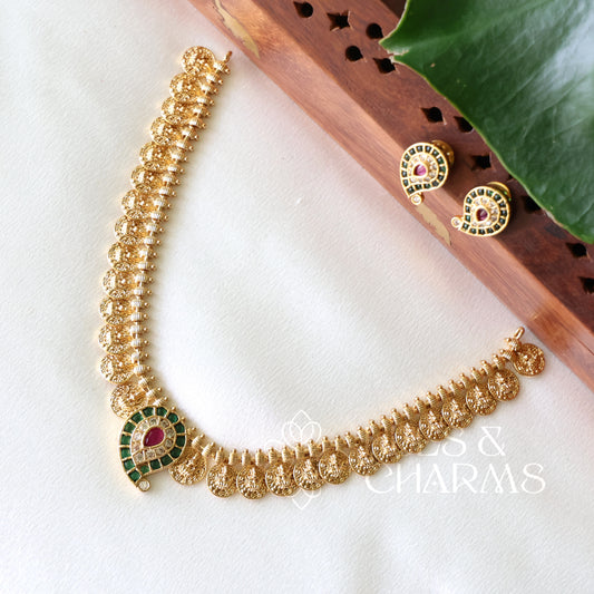 TRADITIONAL LAKSHMI KAASHU MAALA NECKLACE SET (COLOURS AVAILABLE)