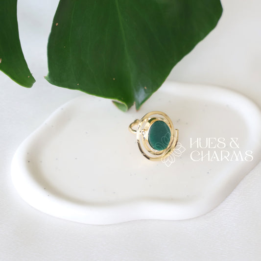 GOLDEN SPIRAL RAW STONE ADJUSTABLE RING (COLOURS AVAILABLE)