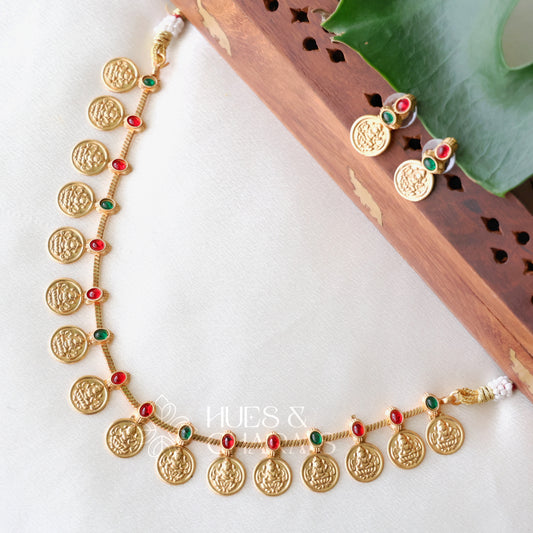 GOLDEN LAKSHMI COIN KEMP NECKLACE SET