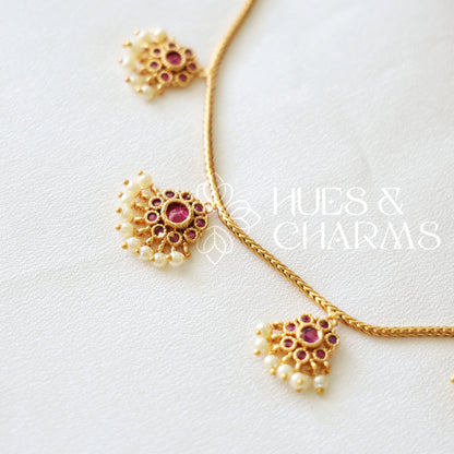 GOLDEN GULMOHAR DROPLET NECKLACE SET (COLOURS AVAILABLE)