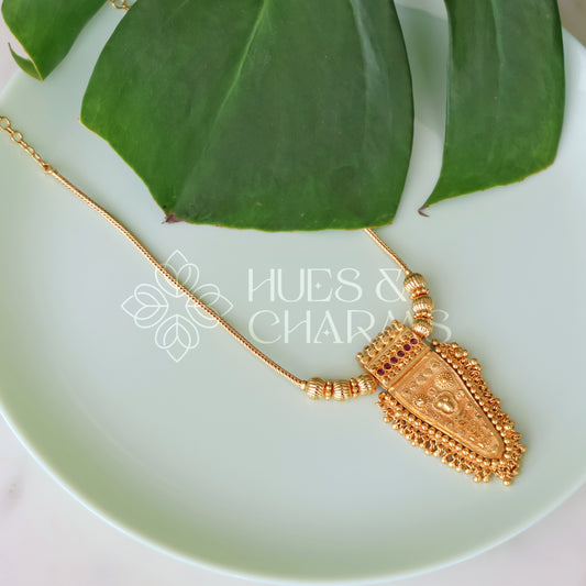 GOLD PLATED POORAM NETTIPATAM PENDANT NECKLACE | GOLD PLATED