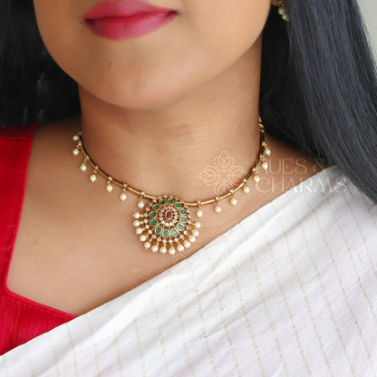 GOLDEN CHAKRA NECKLACE SET WITH PEARLS