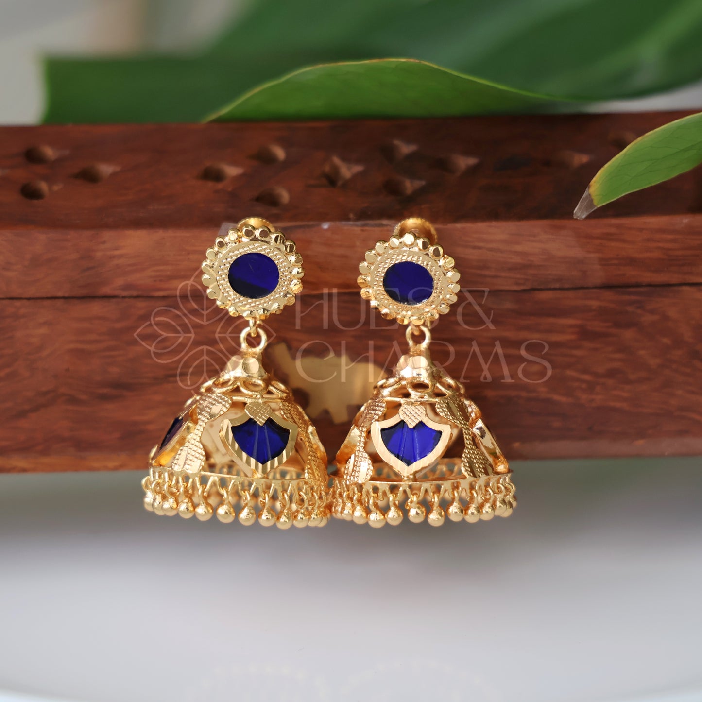 GOLDEN PALAKKA JHUMKAS |GOLD PLATED(Colours available)