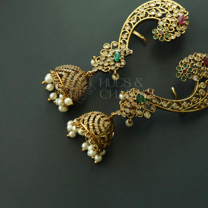 STATEMENT MAYURLEKHA AD EAR CUFF JHUMKAS WITH PEARLS