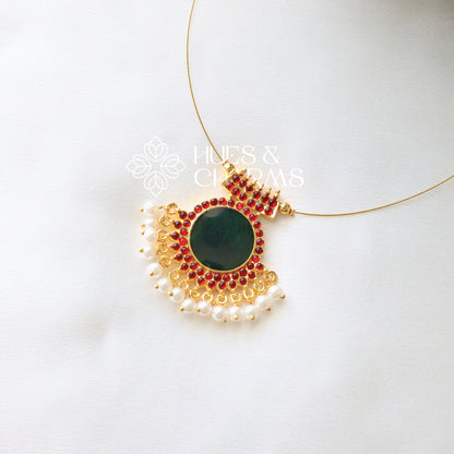 TRADITIONAL PALAKKA FLOATING  NECKPIECE - GREEN